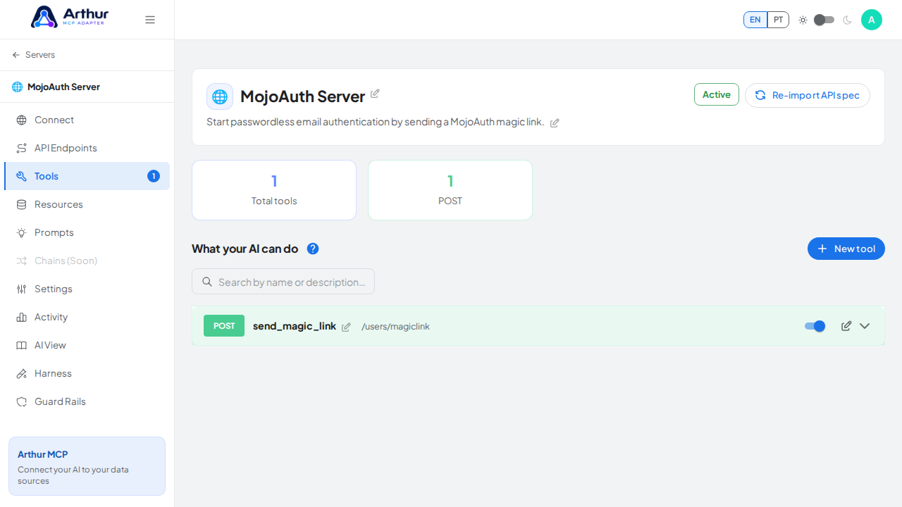Review the tools generated from the MojoAuth template
