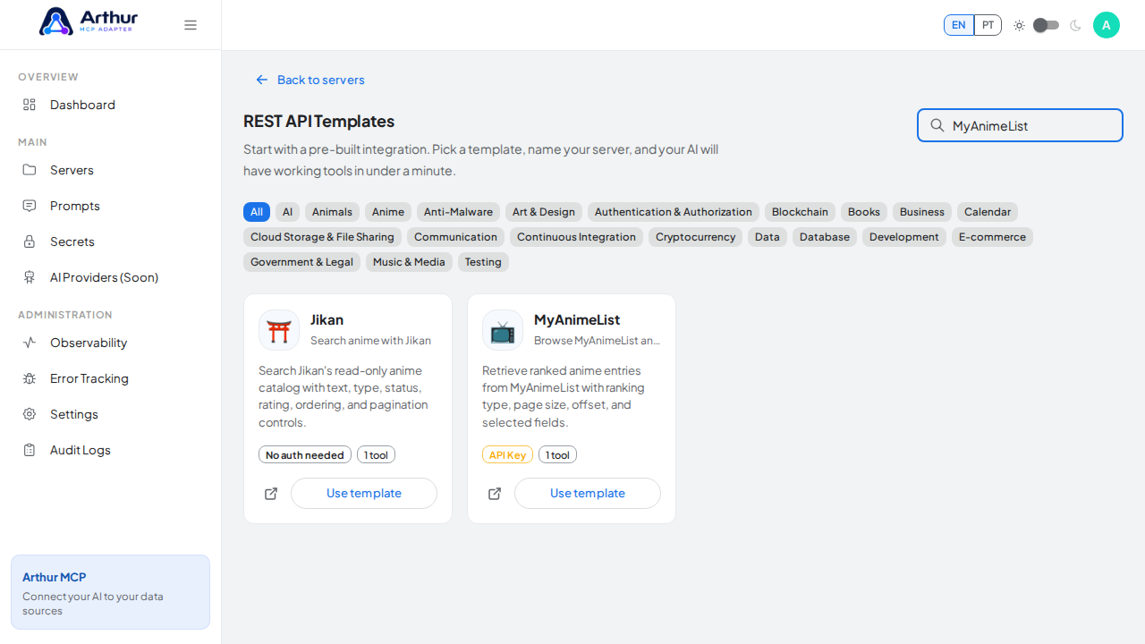Search the gallery for the MyAnimeList integration
