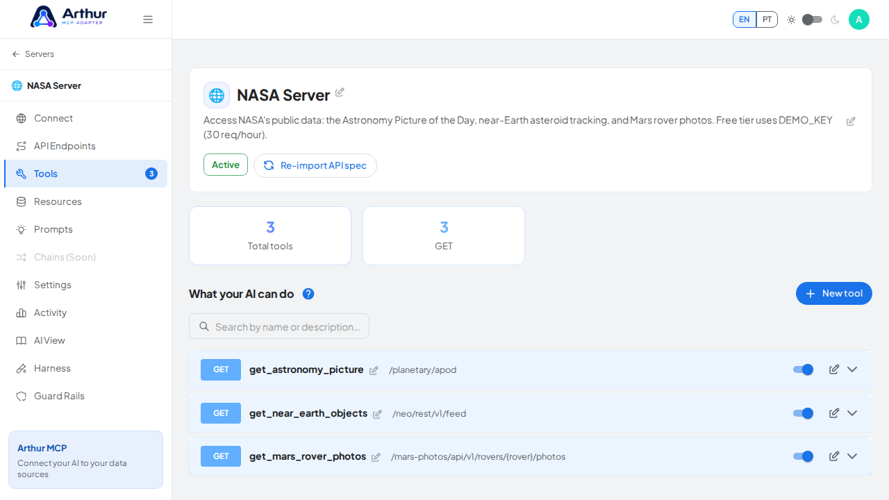 Review the tools generated from the NASA template