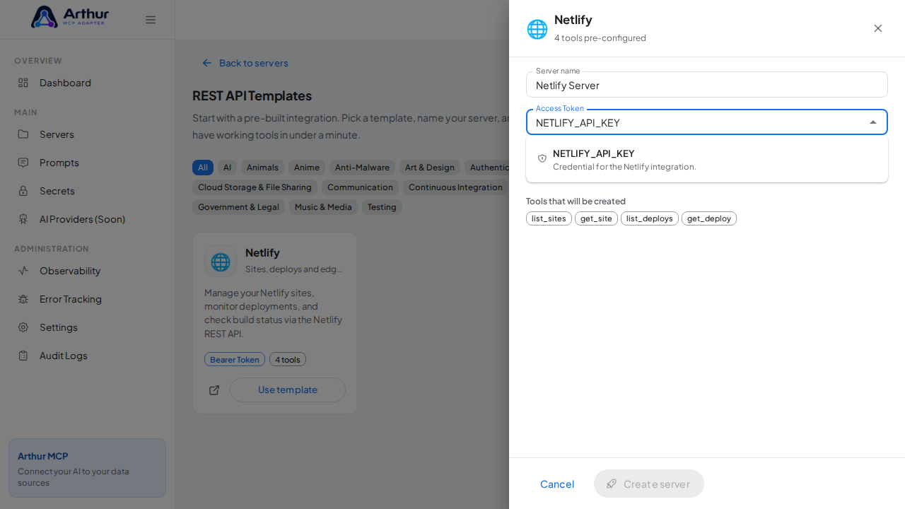 Pick the NETLIFYAPIKEY secret from the vault suggestions