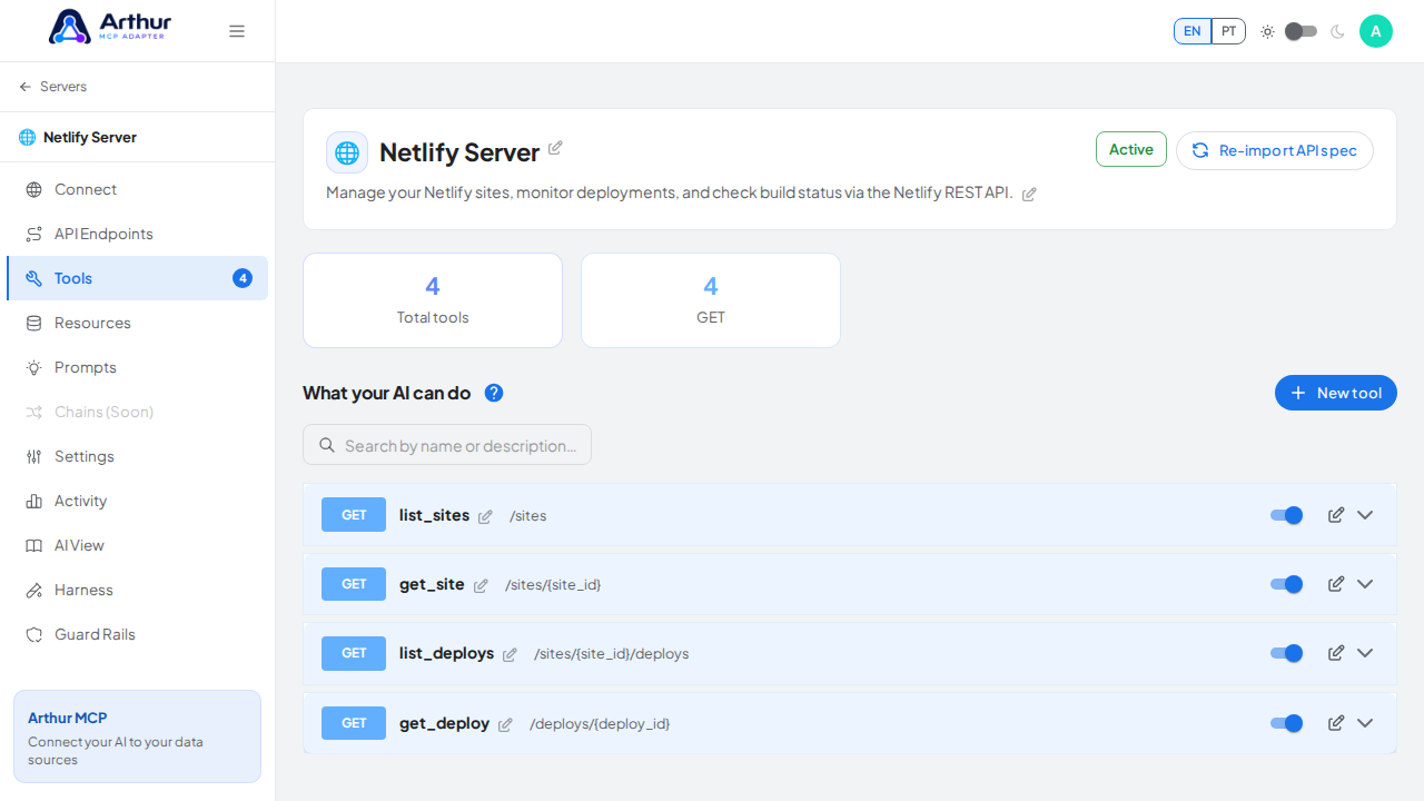 Review the tools generated from the Netlify template