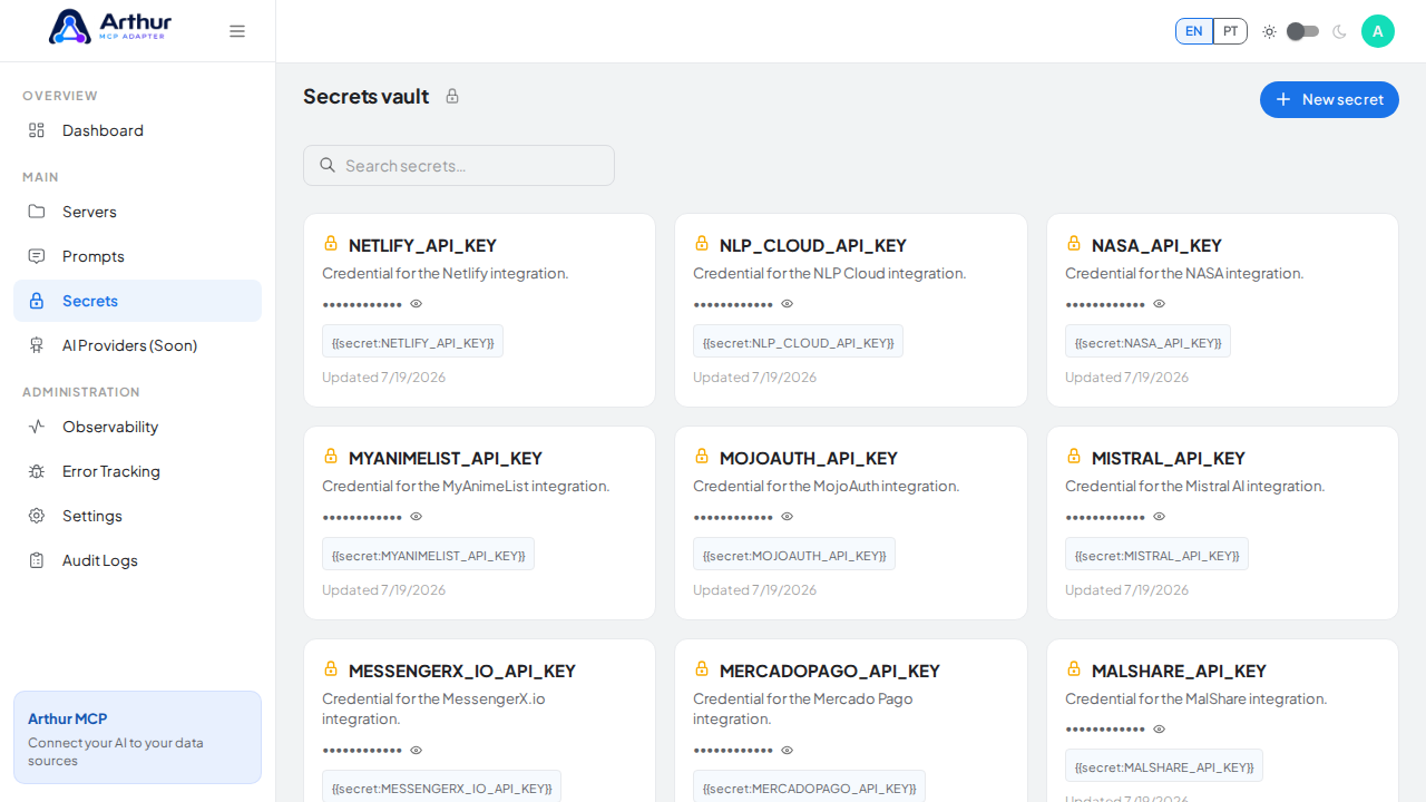 Open the Secrets vault to store the NewsAPI credential before using the template