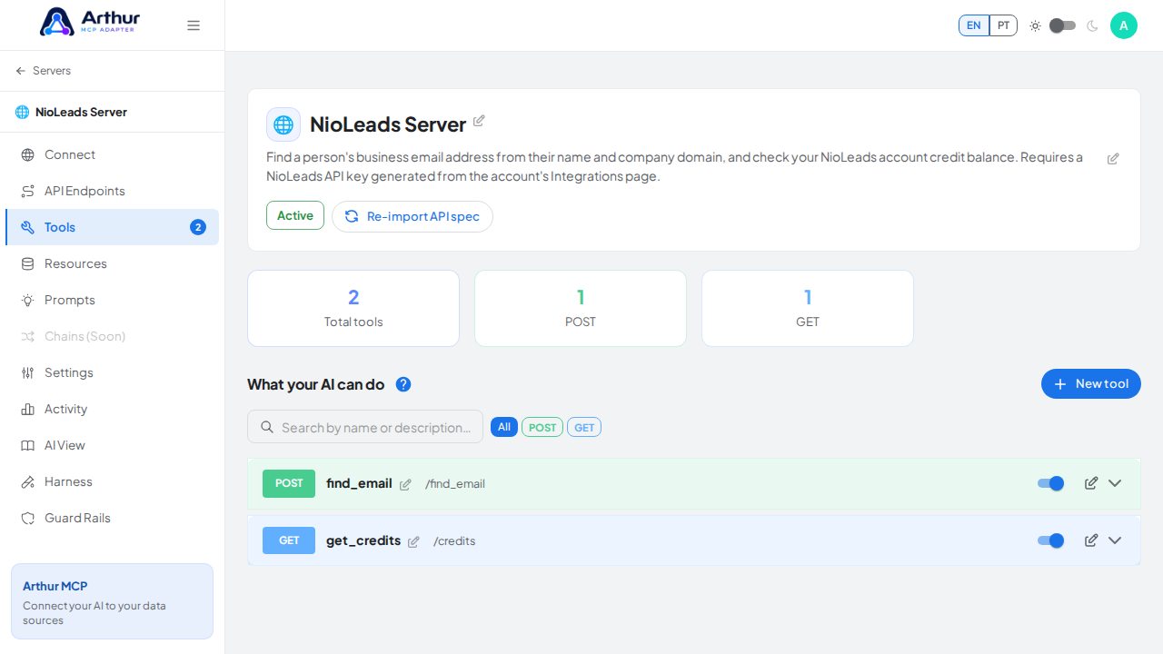 Review the tools generated from the NioLeads template