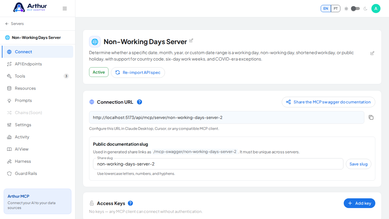 Create the Non-Working Days server with its preconfigured tools