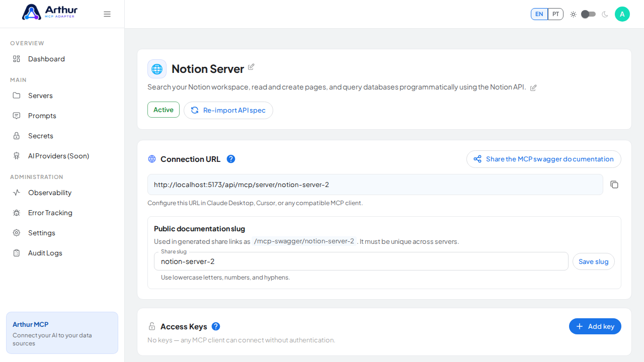 Create the Notion server with its preconfigured tools