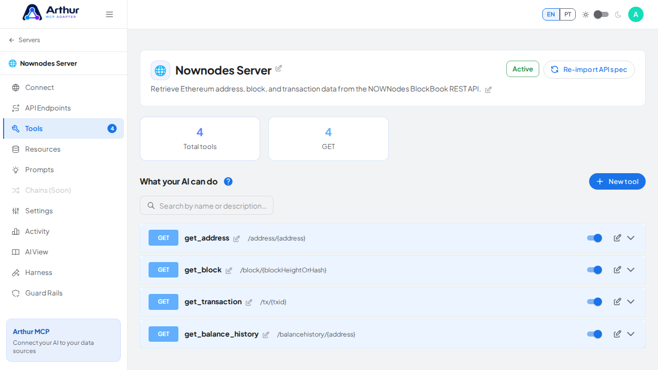 Review the tools generated from the Nownodes template