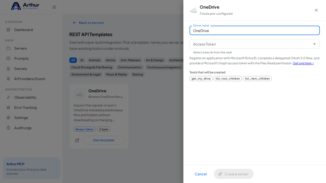 Open the OneDrive template with its preconfigured tools