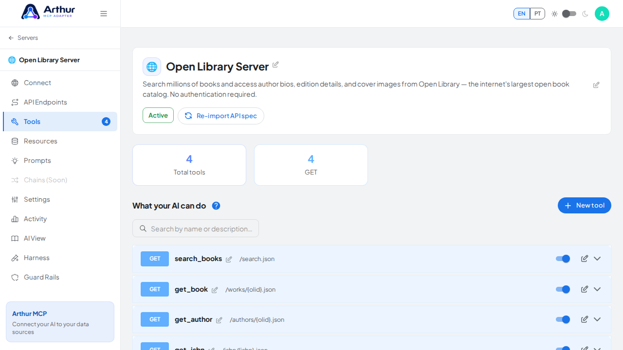 Review the tools generated from the Open Library template