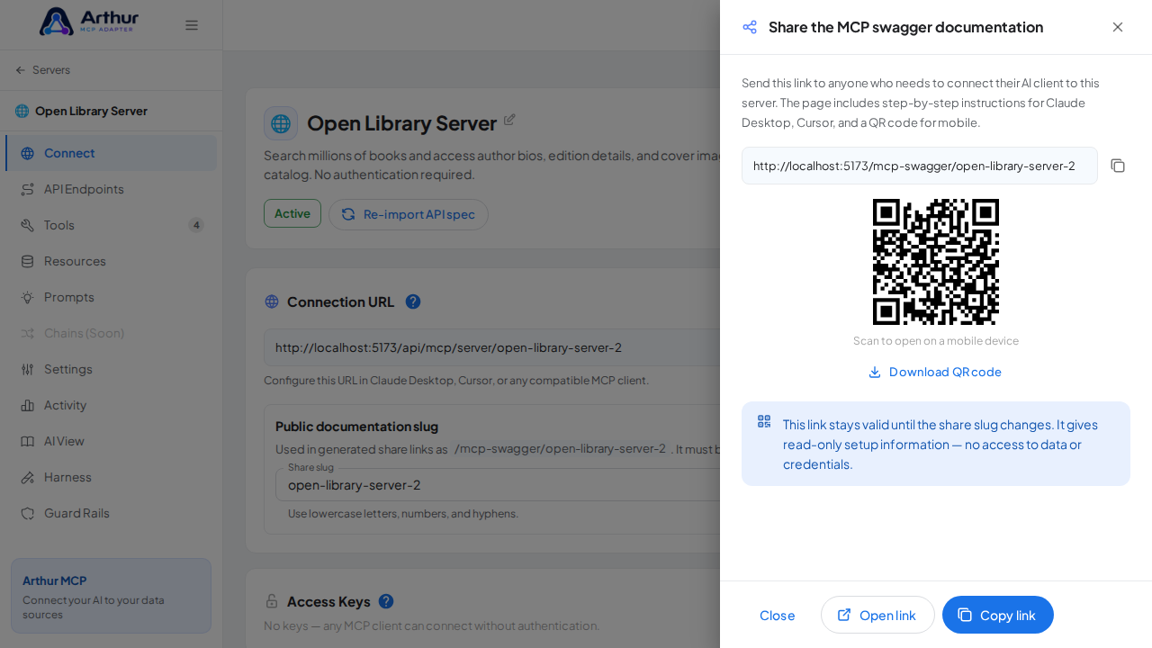 Open the MCP swagger documentation share panel