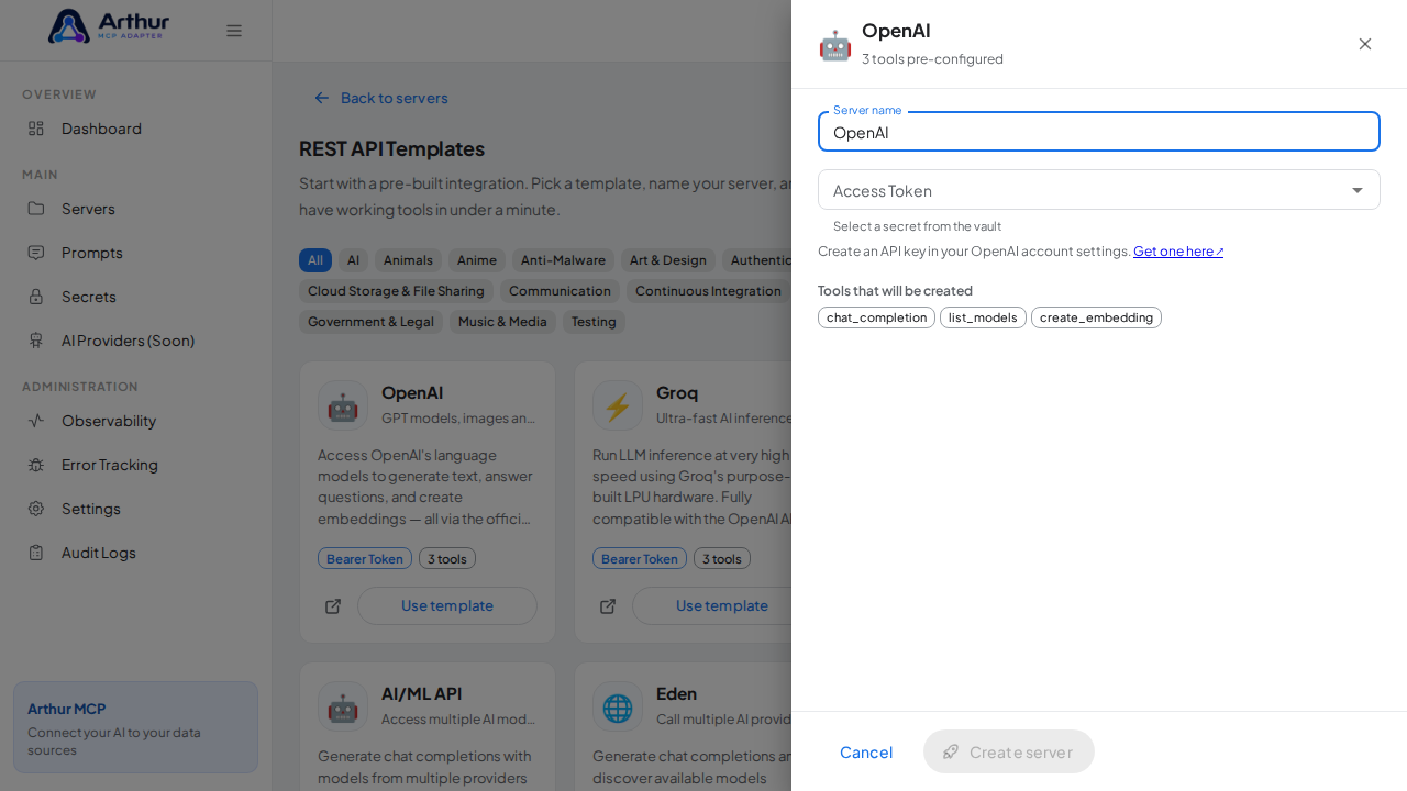 Open the OpenAI template with its preconfigured tools