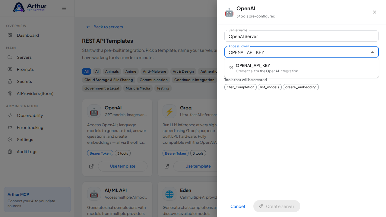 Pick the OPENAIAPIKEY secret from the vault suggestions