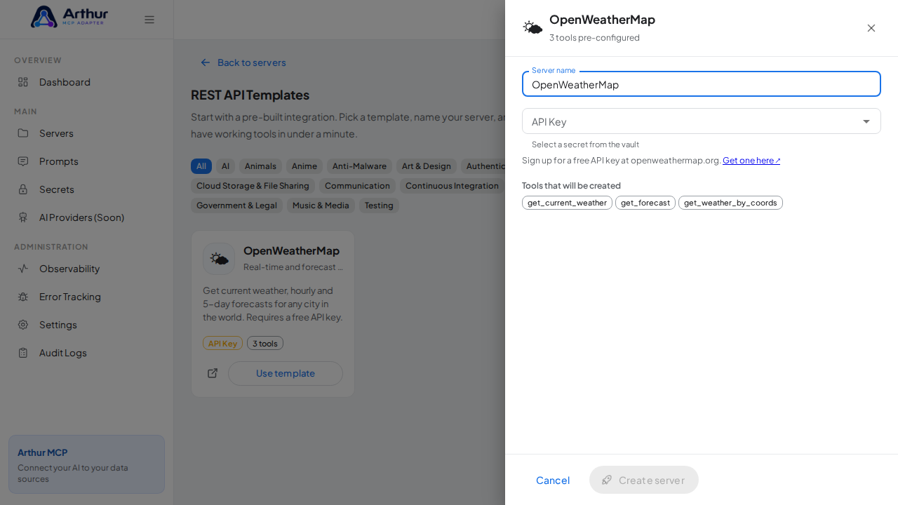 Open the OpenWeatherMap template with its preconfigured tools