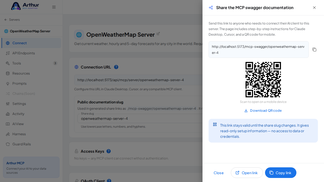 Open the MCP swagger documentation share panel