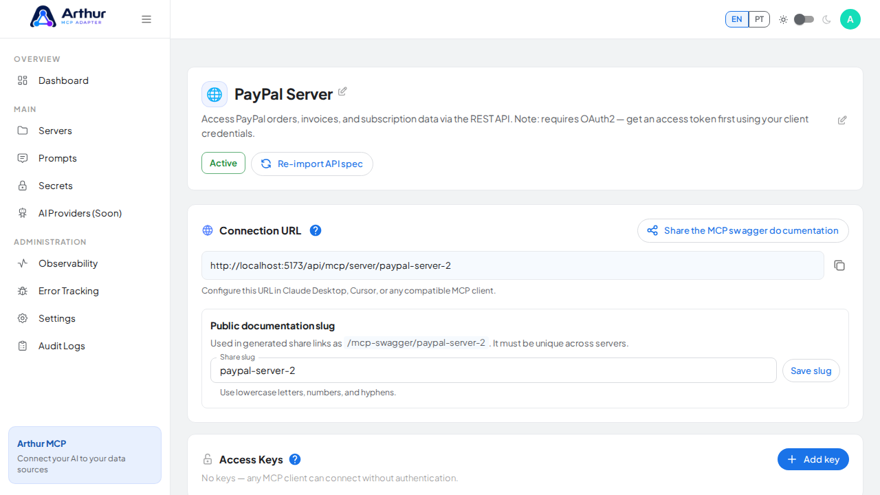 Create the PayPal server with its preconfigured tools