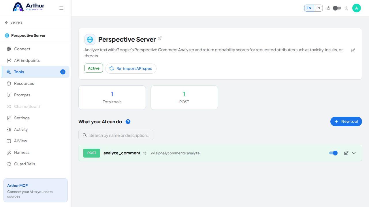 Review the tools generated from the Perspective template