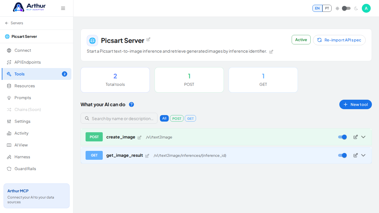 Review the tools generated from the Picsart template