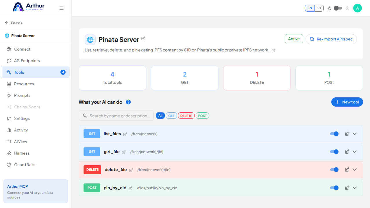 Review the tools generated from the Pinata template