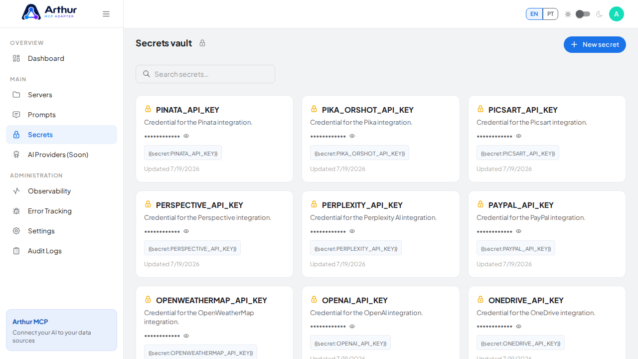 Open the Secrets vault to store the Pipedrive credential before using the template