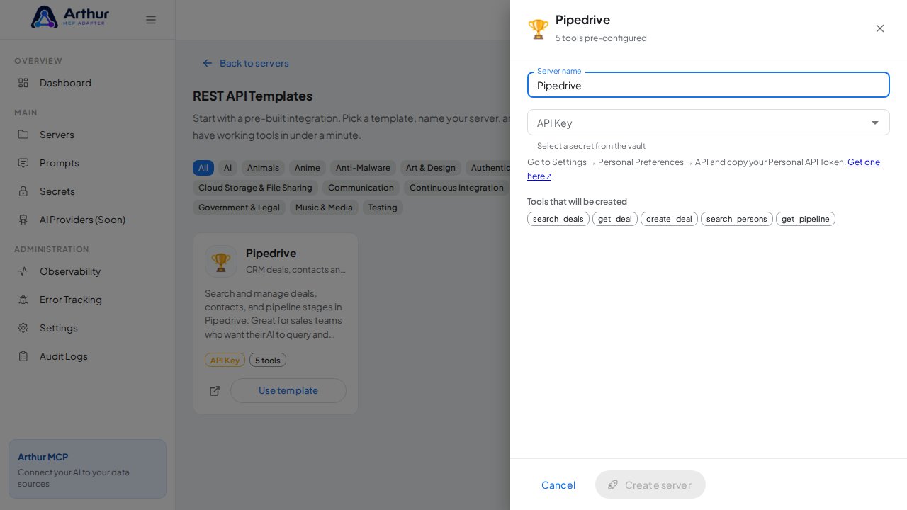 Open the Pipedrive template with its preconfigured tools
