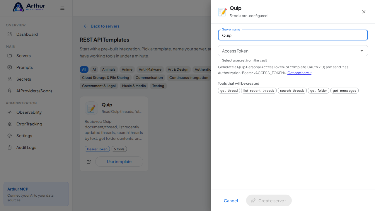 Open the Quip template with its preconfigured tools