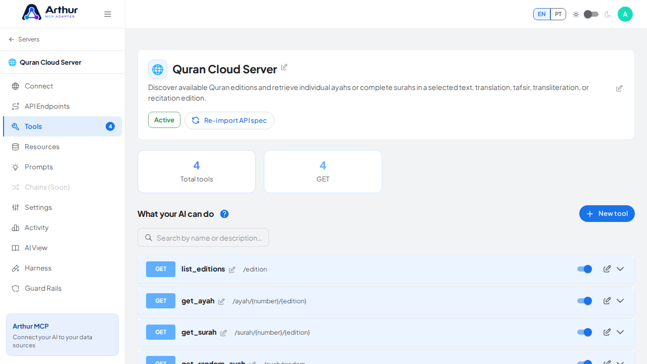 Review the tools generated from the Quran Cloud template