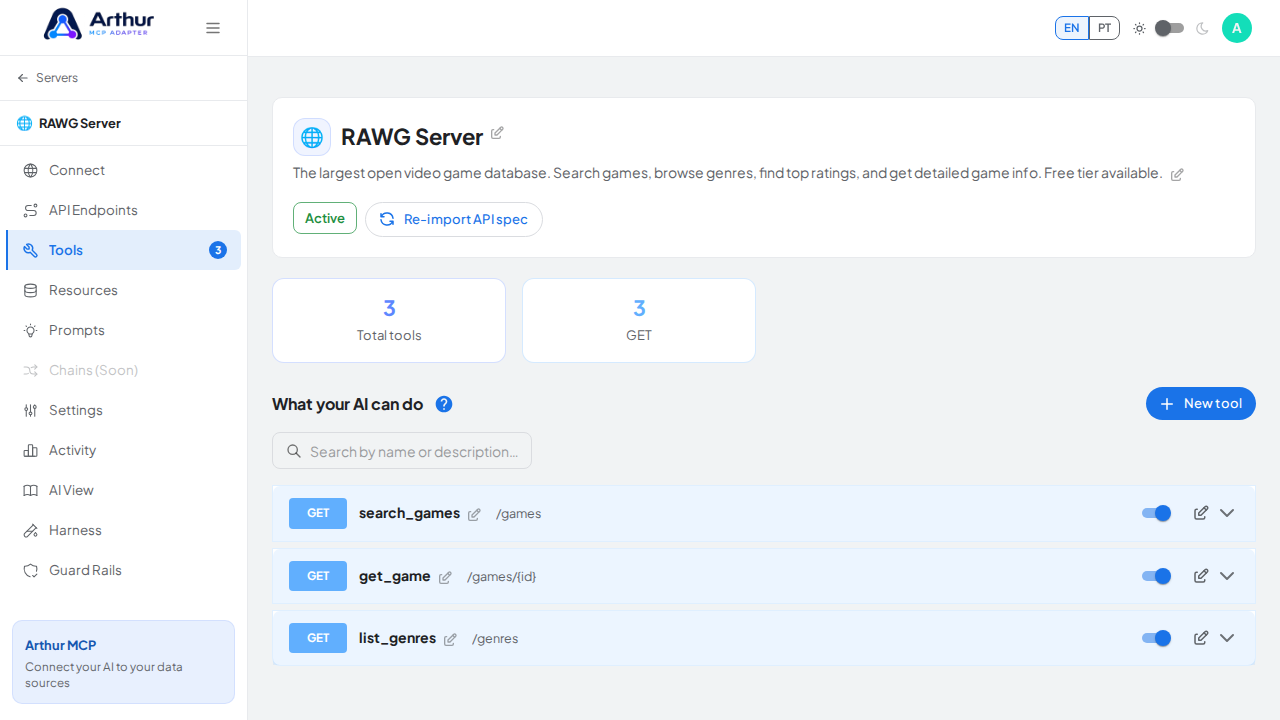 Review the tools generated from the RAWG template