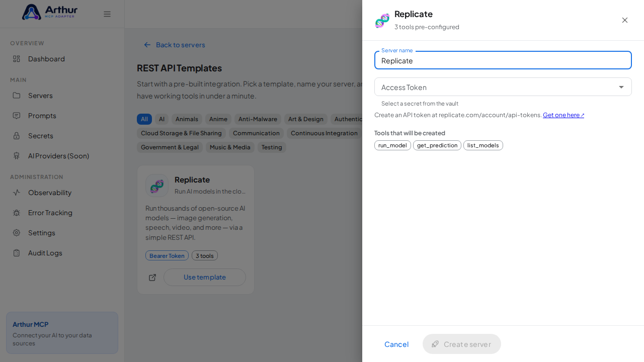Open the Replicate template with its preconfigured tools