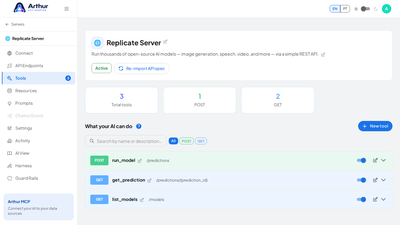 Review the tools generated from the Replicate template