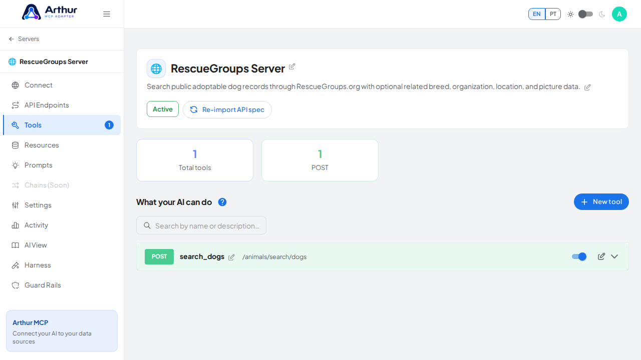 Review the tools generated from the RescueGroups template