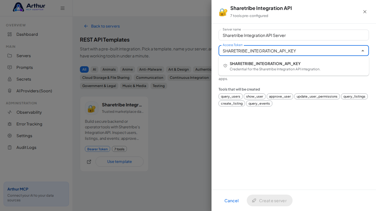Pick the SHARETRIBEINTEGRATIONAPIKEY secret from the vault suggestions