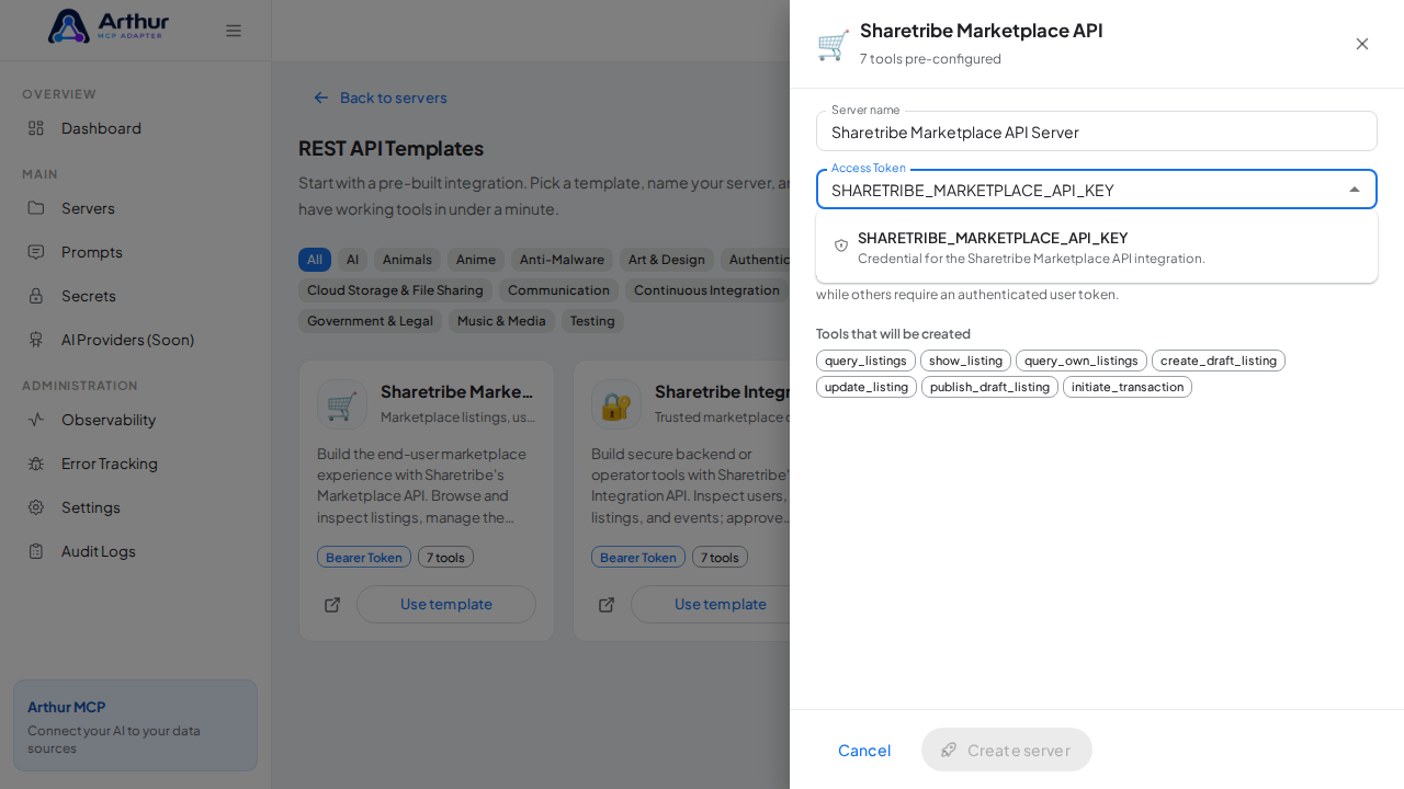 Pick the SHARETRIBEMARKETPLACEAPIKEY secret from the vault suggestions