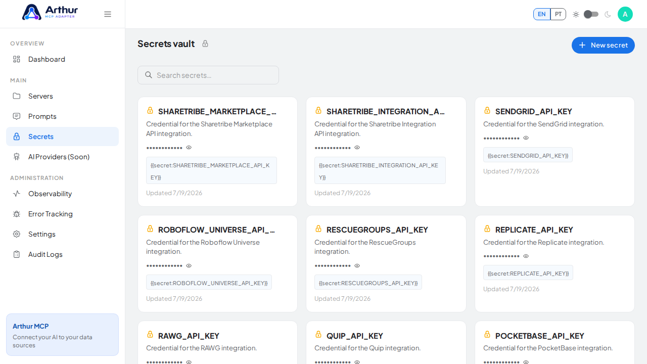 Open the Secrets vault to store the Shopify credential before using the template