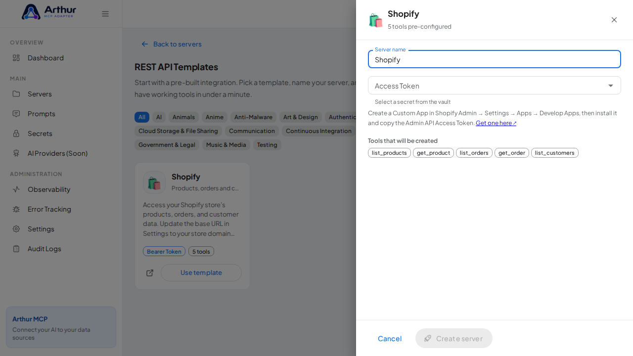 Open the Shopify template with its preconfigured tools