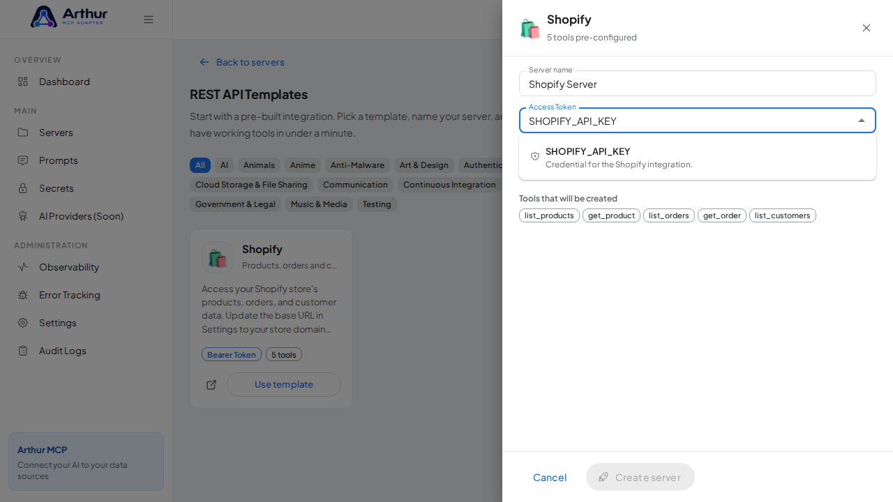 Pick the SHOPIFYAPIKEY secret from the vault suggestions