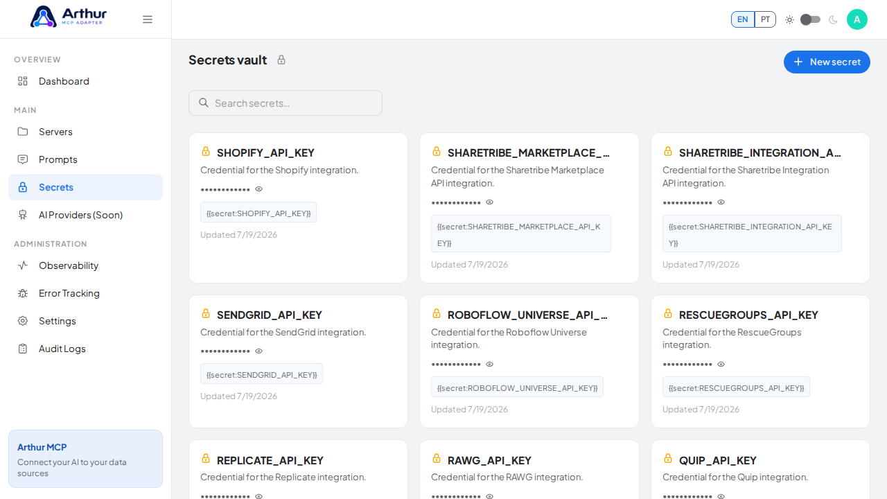 Open the Secrets vault to store the Slack credential before using the template