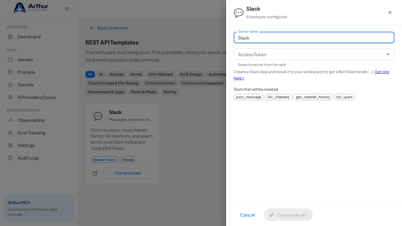 Open the Slack template with its preconfigured tools