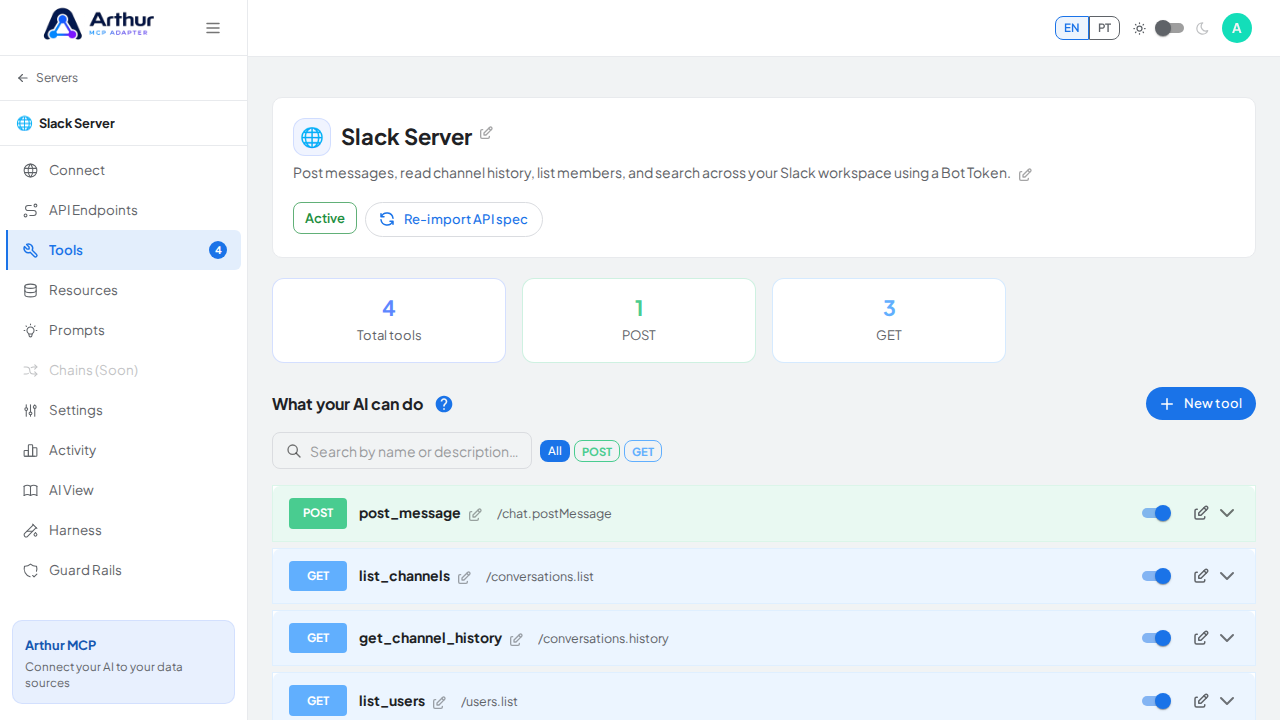 Review the tools generated from the Slack template