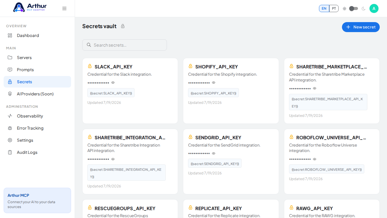 Open the Secrets vault to store the Smartsheet credential before using the template