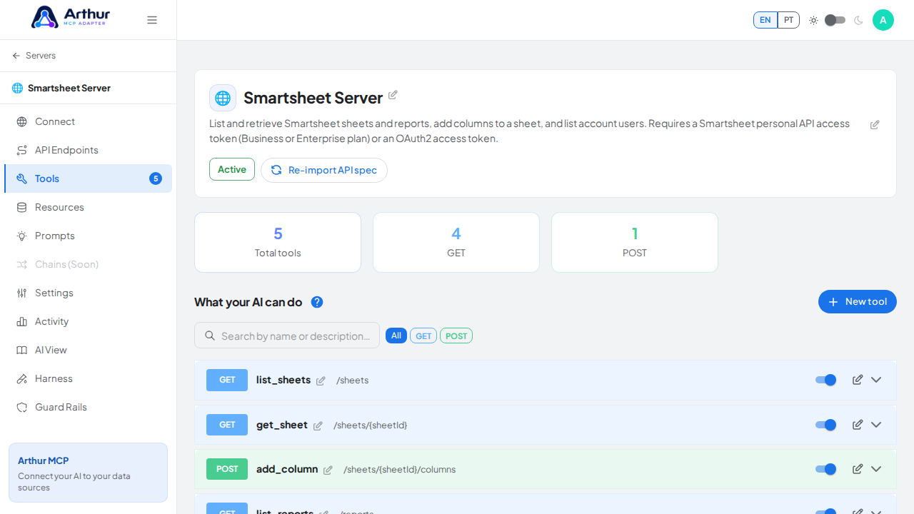 Review the tools generated from the Smartsheet template