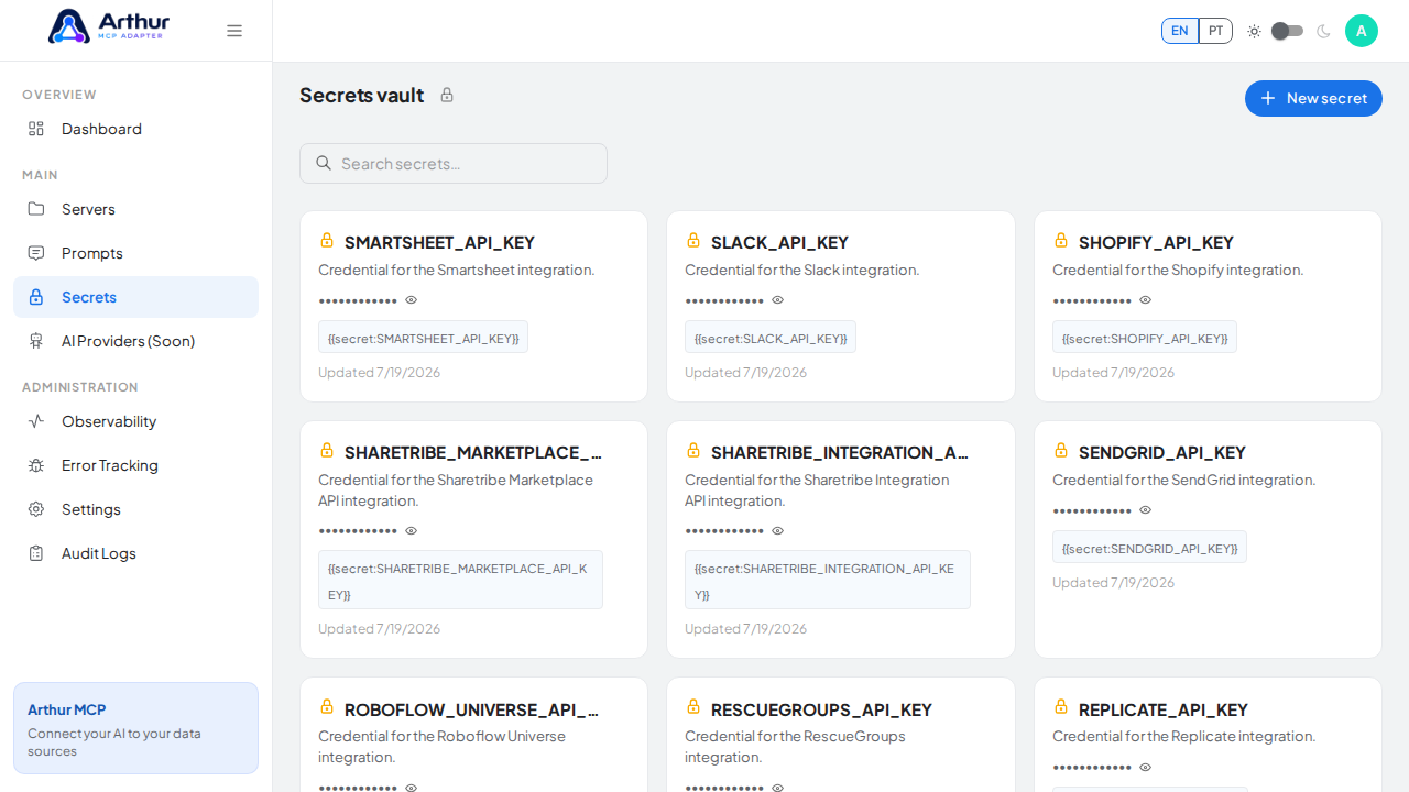 Open the Secrets vault to store the Spotify credential before using the template