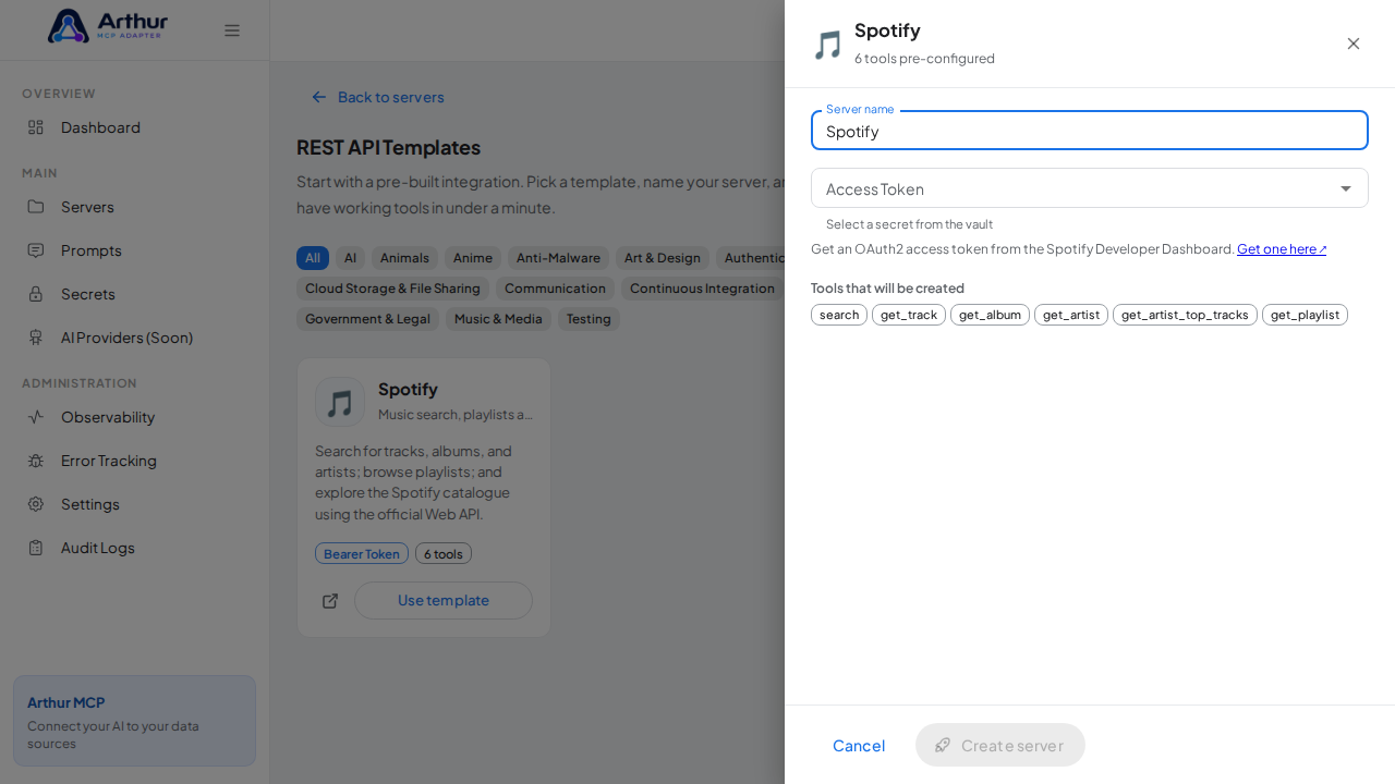 Open the Spotify template with its preconfigured tools