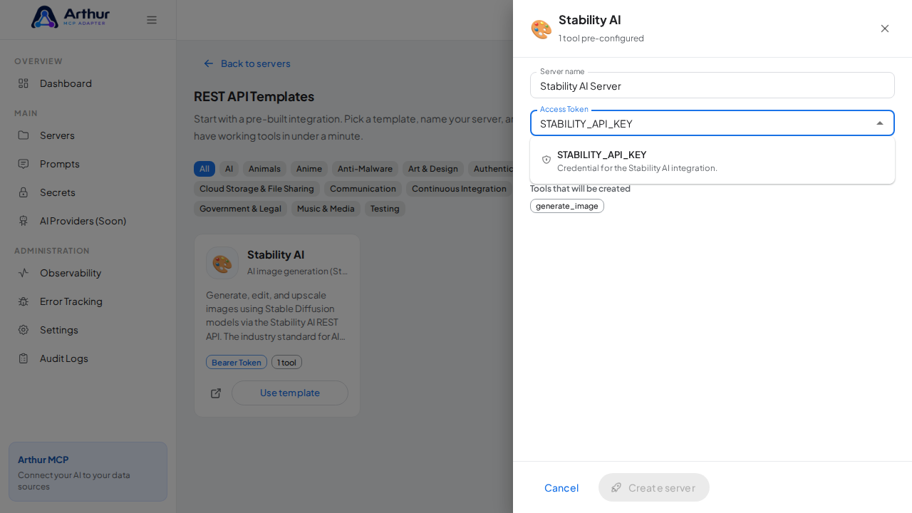 Pick the STABILITYAPIKEY secret from the vault suggestions