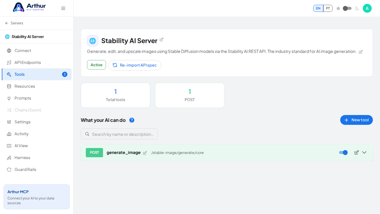 Review the tools generated from the Stability AI template