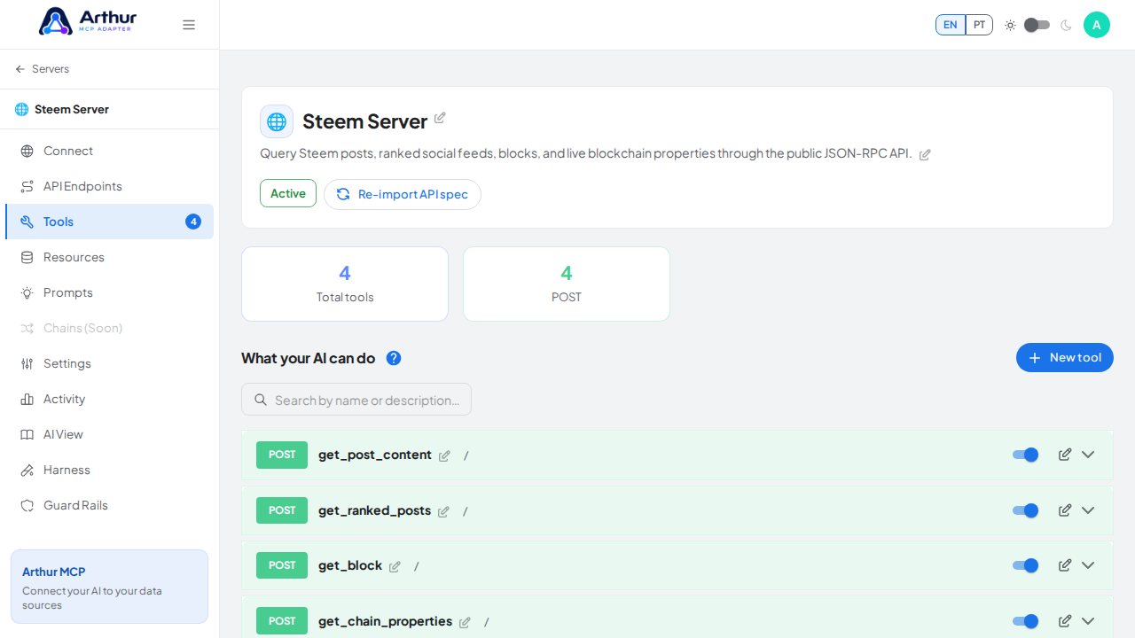 Review the tools generated from the Steem template