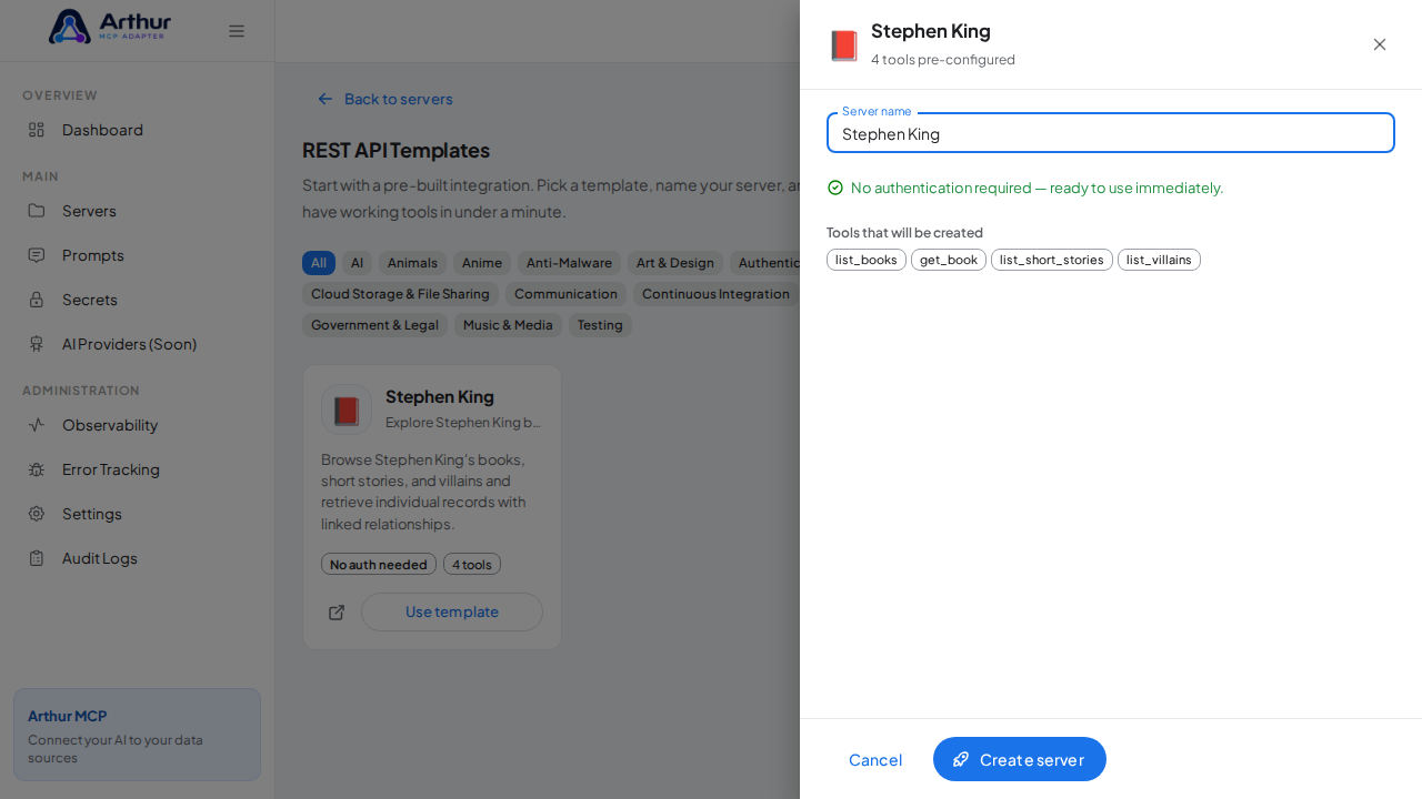 Open the Stephen King template with its preconfigured tools