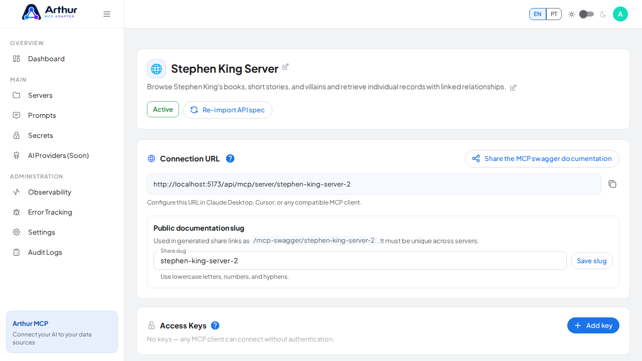 Create the Stephen King server with its preconfigured tools