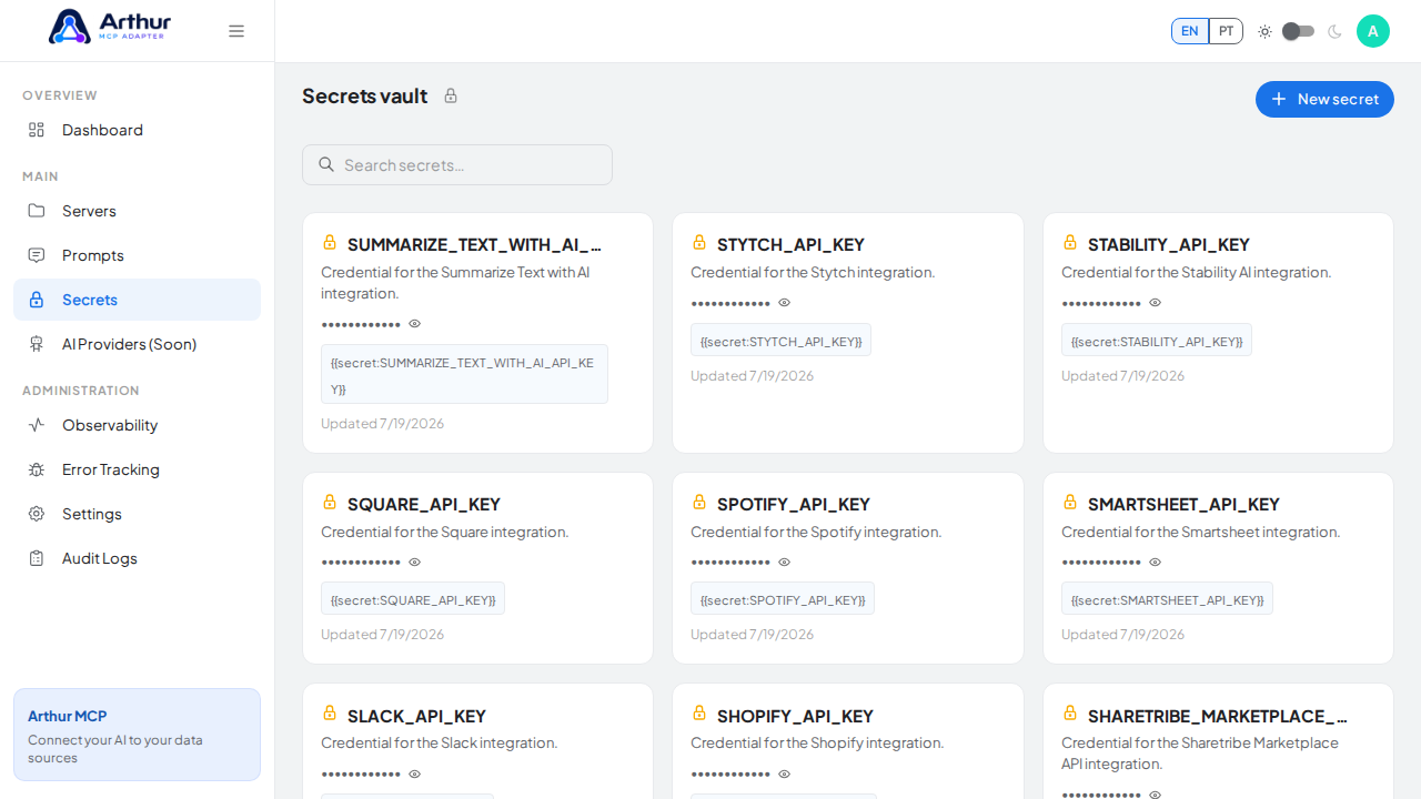 Open the Secrets vault to store the Supabase credential before using the template