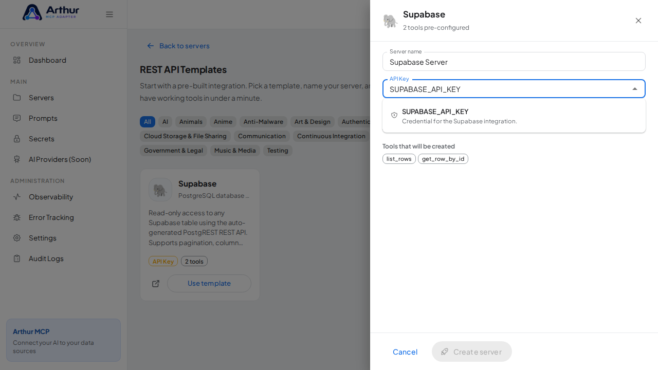 Pick the SUPABASEAPIKEY secret from the vault suggestions