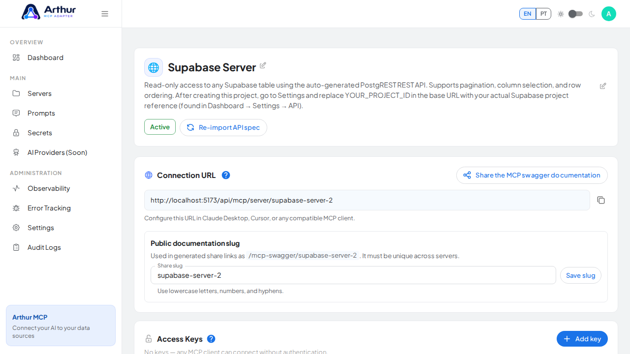 Create the Supabase server with its preconfigured tools