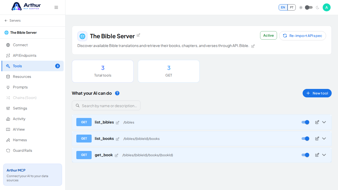 Review the tools generated from the The Bible template